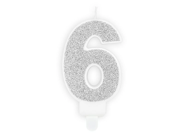 Narozeninová svíčka 6, stříbrná, 7cm