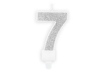 Narozeninová svíčka 7, stříbrná, 7cm