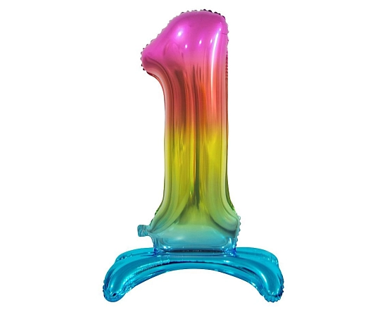 Balón foliový číslice DUHOVÁ na podstavci , 74 cm - 1