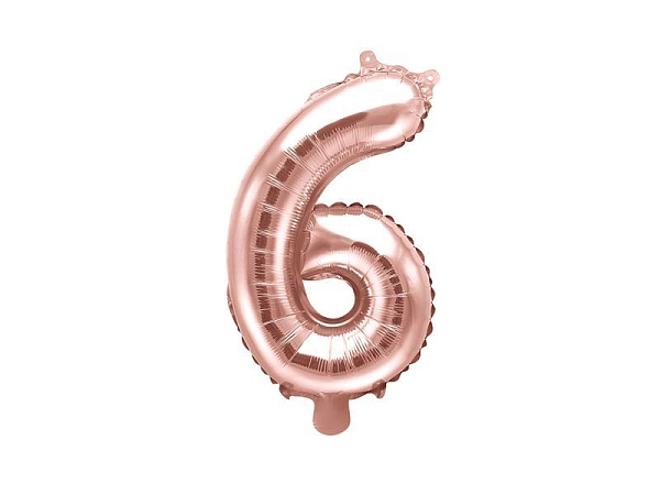 Balón foliový číslice RŮŽOVO ZLATÁ - ROSE GOLD 6 - 35 cm (NELZE PLNIT HELIEM)