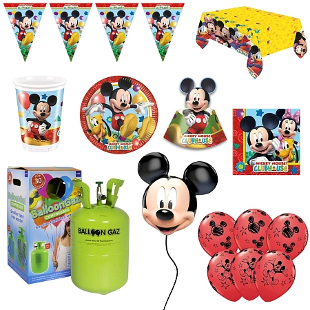Dětská narozeninová sada myšák Mickey Mouse s balónky a heliem - 12 osob, 76 ks
