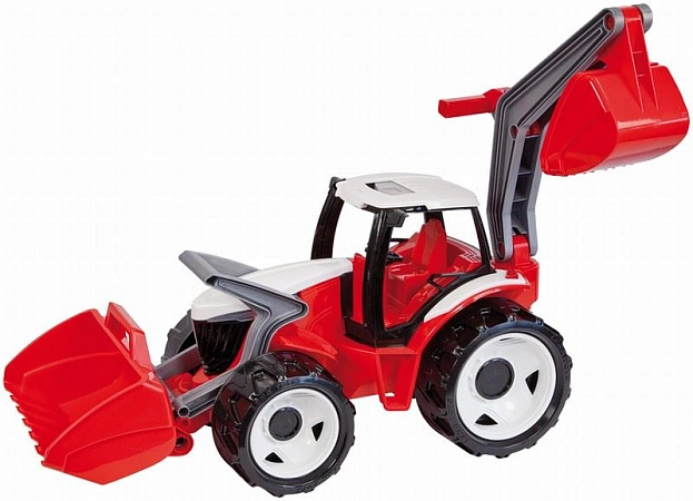 Traktor se lžící a bagrem červeno-bílý, modro-šedý, zeleno-červený