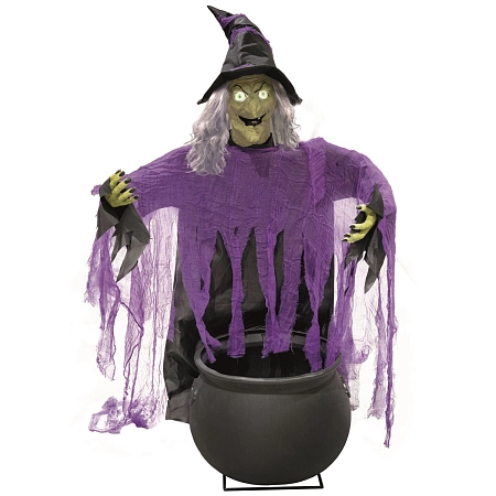 Dekorace čarodějnice s kotlíkem - pohyblivá se zvukem - Halloween - 140 cm