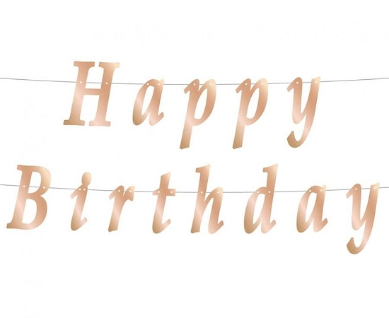 Papírová girlanda Happy Birthday - růžovozlatá - rosegold - 200 cm
