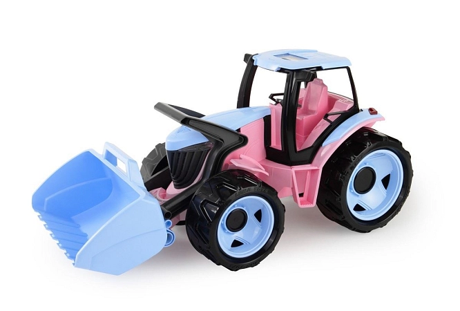 Traktor se lžící 62cm, modro-růžový
