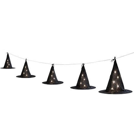 LED řetěz s čarodějnickými klobouky - čarodějnice - Halloween - 6 ks - 730 cm