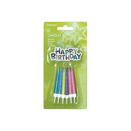 Dortové svíčky barevné Happy Birthday - narozeniny - 12 ks
