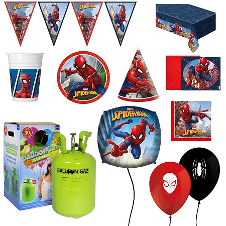 Dětská narozeninová sada Spiderman s balónky a heliem - 10 osob, 90 ks