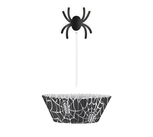 Sada cupcake pavouk - košíčky na muffiny a zapichovátka - Halloween - 24 ks