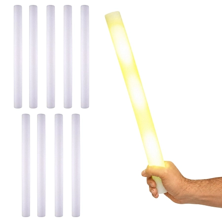 Párty LED pěnová tyč se světlem - žlutá - 47 cm - 10 ks