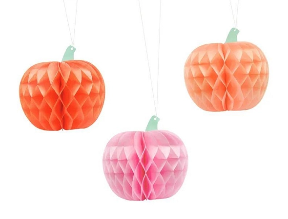 Dekorace závěsné pompom dýně - pumkin - mix - Halloween -  3 ks - 24 cm