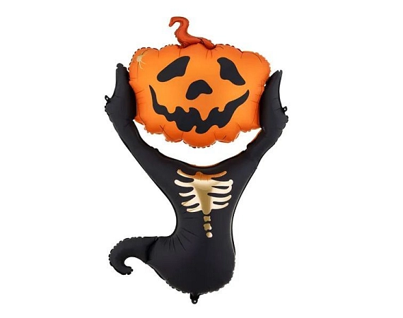 Balón fóliový Dýně s kostlivcem - Halloween - 60 cm