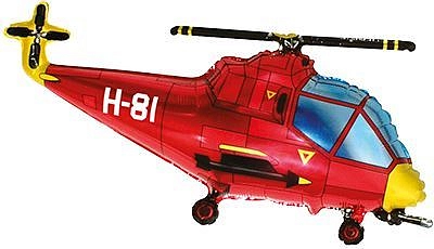 Balón foliový Helikoptéra - vrtulník - červená 60 cm