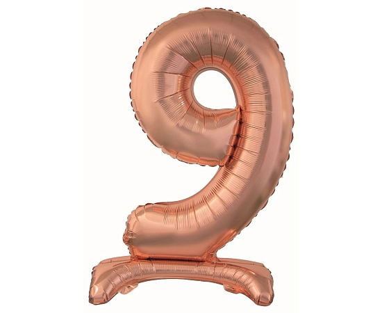 Balón foliový číslice RŮŽOVO ZLATÁ / ROSE GOLD na podstavci, 74 cm - 9
