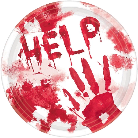 Papírové talíře krvavé otisky - Help - krev  - Halloween - 23 cm - 8 ks