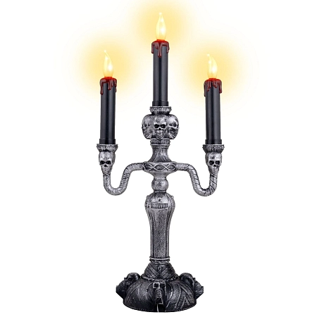 LED svícen stříbrno černý - Halloween - 40 cm
