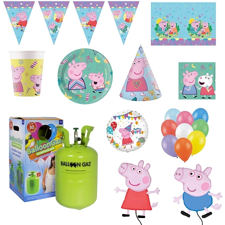 Dětská narozeninová sada prasátko Pepina - Peppa Pig s balónky a heliem - 12 osob, 86ks