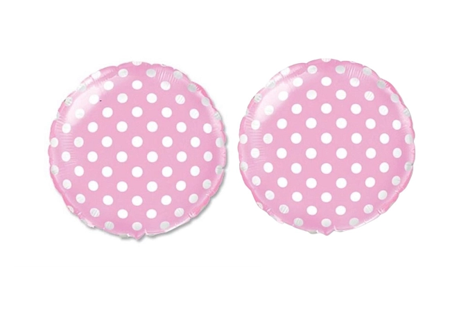 Balón foliový  Kulatý růžový s bílými puntíky 45 cm - 2 ks
