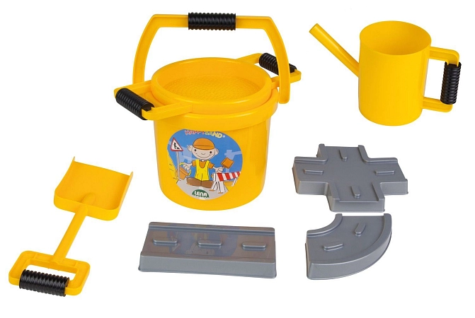 Pískový set, cestář,  7dílů, žluto-šedý