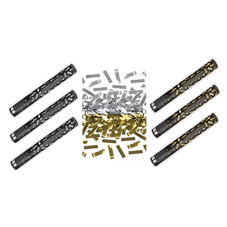 SADA Konfety 40 cm ZLATÉ - STŘÍBRNÉ metalické - Silvestr - 6 ks
