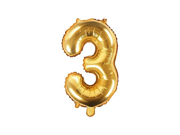 Balón foliový číslice ZLATÁ  35 cm - 3 ( NELZE PLNIT HELIEM )
