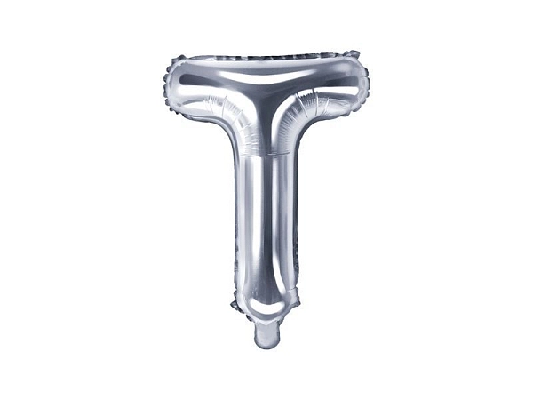 Balón foliový písmeno 'T', 35cm, STŘÍBRNÝ (NELZE PLNIT HELIEM)