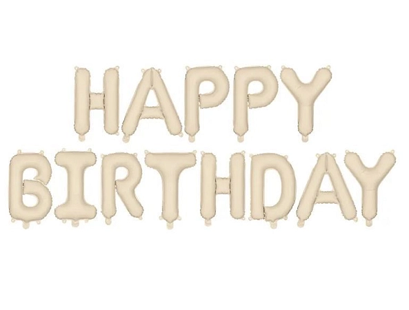 Balón foliový nápis narozeniny - HAPPY BIRTHDAY - KRÉMOVÝ - 340 x 35 cm