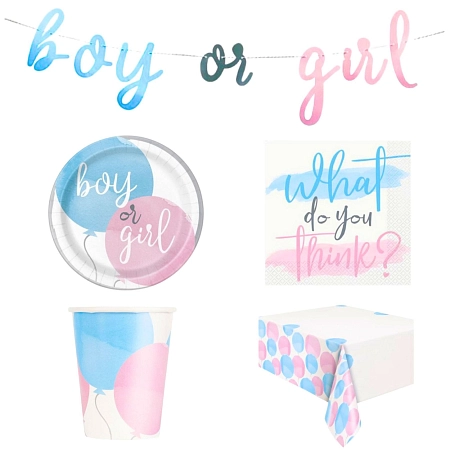Gender reveal - Boy or girl párty sada - 16 osob, 50 ks