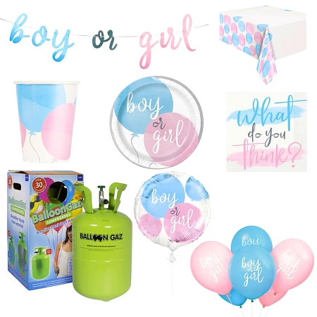 Gender reveal Boy or girl - párty sada s balónky a heliem - 16 osob