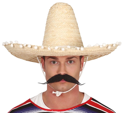 Slaměný klobouk sombrero s bambulkami - Mexiko 50 cm