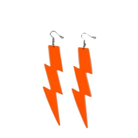 Neonové náušnice blesk retro párty - 80.léta - disco - oranžové