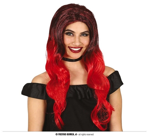 Paruka černo - červená dlouhá - Halloween