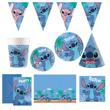 Dětská narozeninová sada Stitch a Angel - 12 osob, 78 ks