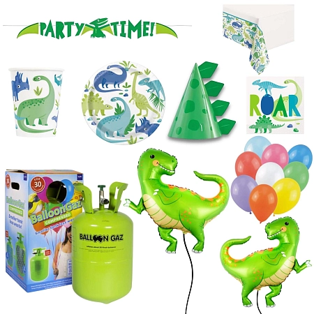 Dětská narozeninová sada Dinosaurus s balónky a heliem - 16 osob, 90 ks