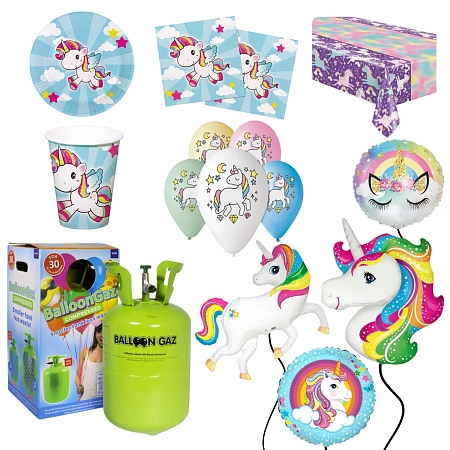 Dětská narozeninová sada Jednorožec - Unicorn s balónky a heliem - 10 osob