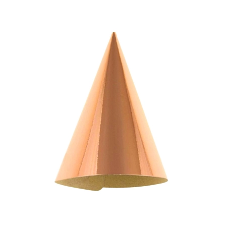 Papírové kloboučky metalické růžovozlaté - rose gold - 6 ks - 16 cm