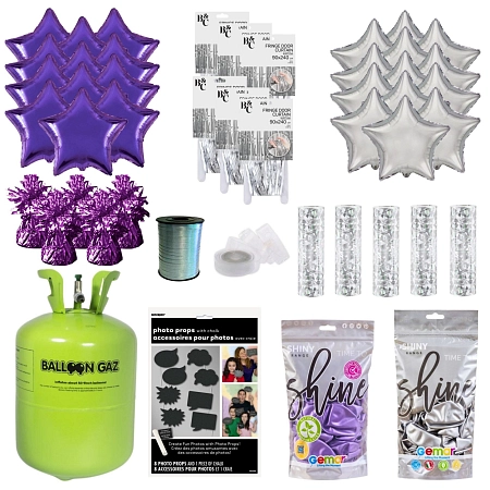 Mega párty sada k výzdobě plesu – stříbrno fialová - 145ks