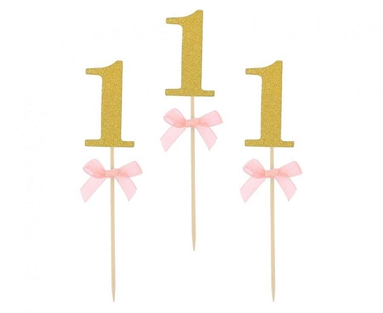 Zapichovátka do cupcaku 1. narozeniny - holka - růžové - 10 ks