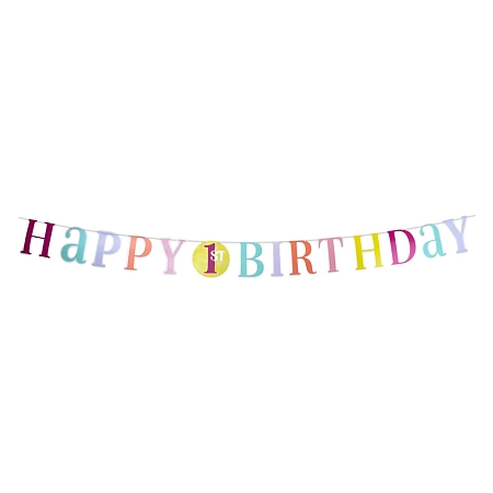 Girlanda 1. narozeniny - Happy Birthday - HOLKA - růžová - 182 cm