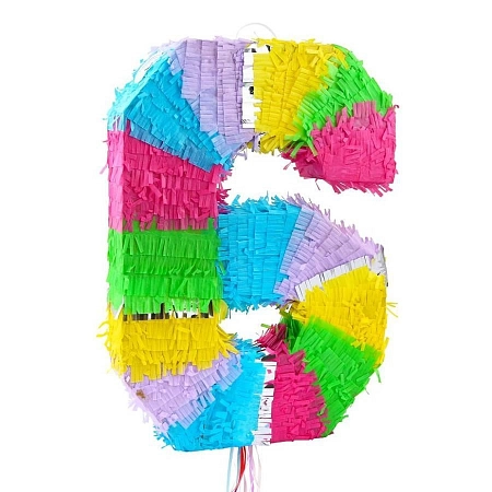 Piňata číslo ' 6 ' barevná - tahací - 50 x 35 x 7,5 cm