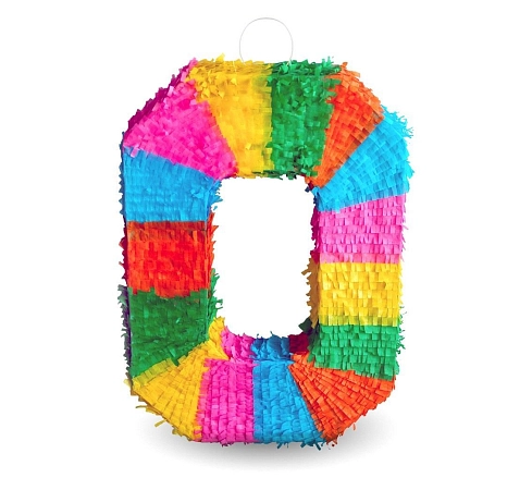 Piňata číslo ' 0 ' barevná - rozbíjecí, 50x35x7,5 cm