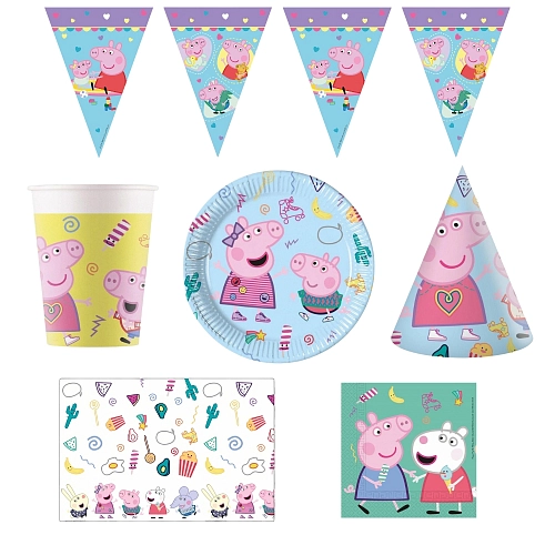 Dětská narozeninová sada prasátko Pepina - Peppa Pig - 12 osob, 66 ks