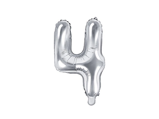 Balón foliový číslice STŘÍBRNÁ 35 cm - 4 ( NELZE PLNIT HELIEM )