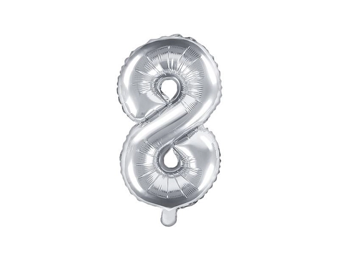 Balón foliový číslice STŘÍBRNÁ 35 cm - 8 ( NELZE PLNIT HELIEM )
