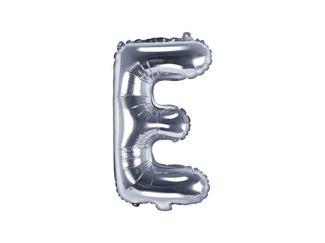 Balón foliový písmeno 'E', 35cm, STŘÍBRNÝ (NELZE PLNIT HELIEM)