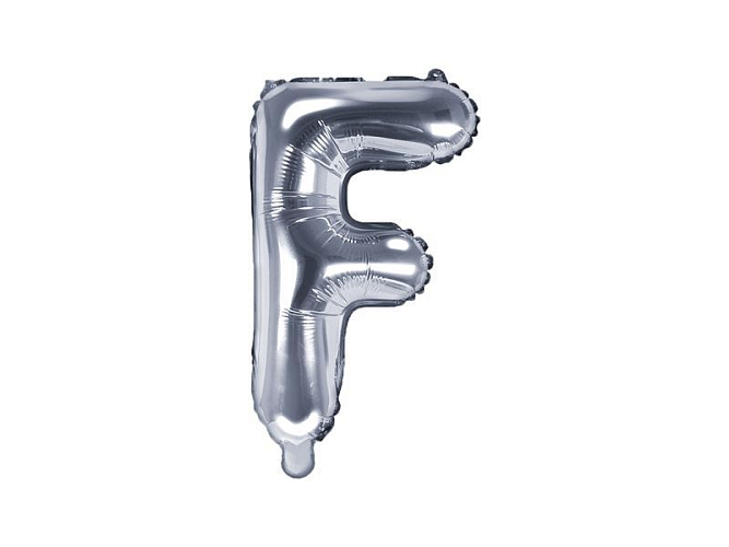 Balón foliový písmeno 'F', 35cm, STŘÍBRNÝ (NELZE PLNIT HELIEM)