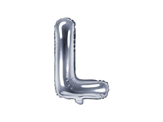 Balón foliový písmeno 'L', 35cm, STŘÍBRNÝ (NELZE PLNIT HELIEM)