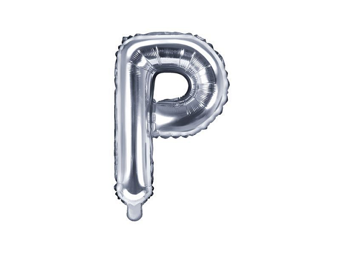 Balón foliový písmeno 'P', 35cm, STŘÍBRNÝ (NELZE PLNIT HELIEM)