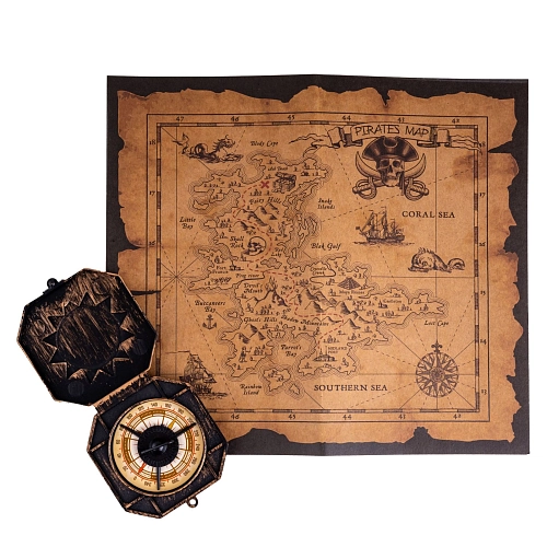 Pirátská mapa s kompasem - pirát - 2 ks