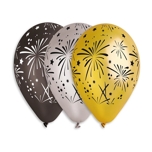 Balónek metalický OHŇOSTROJ - 1 ks - Silvestr - 28 cm